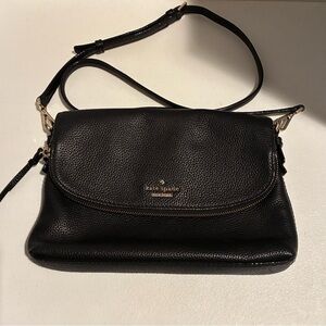 Kate Spade Polly Mini Black Zip Crossbody Leather Handbag With Back Pocket